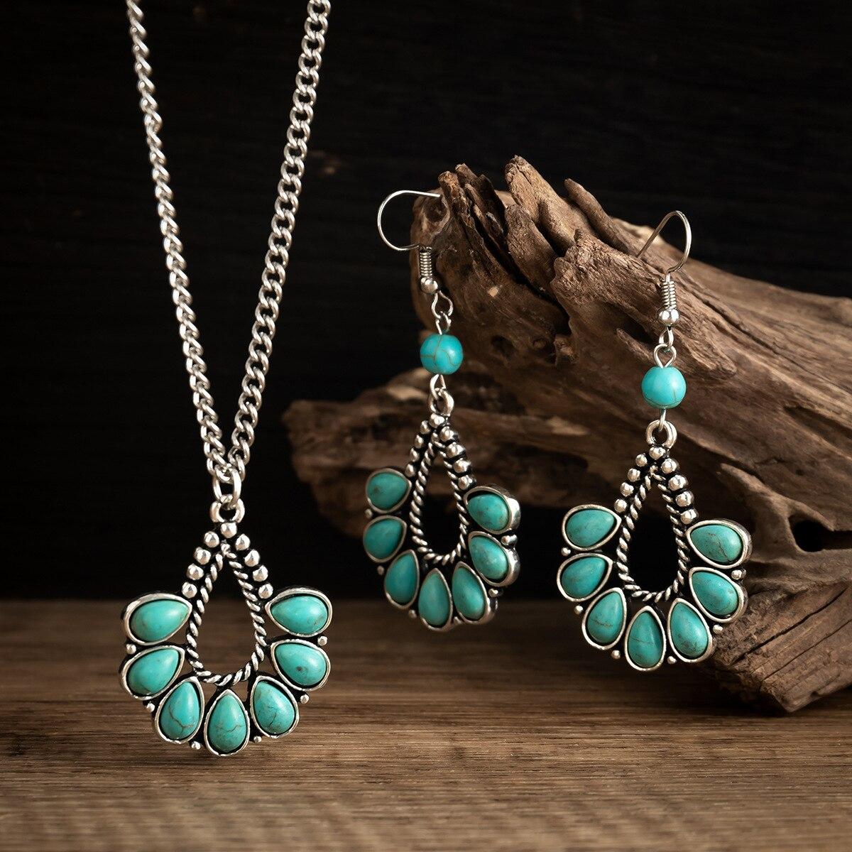 

Богемия, ожерелье и серьги с каплей воды, бирюзовый комплект, серебряная цепочка, винтажные летние пляжные комплекты ювелирных изделий для женщин, Bijoux Femme