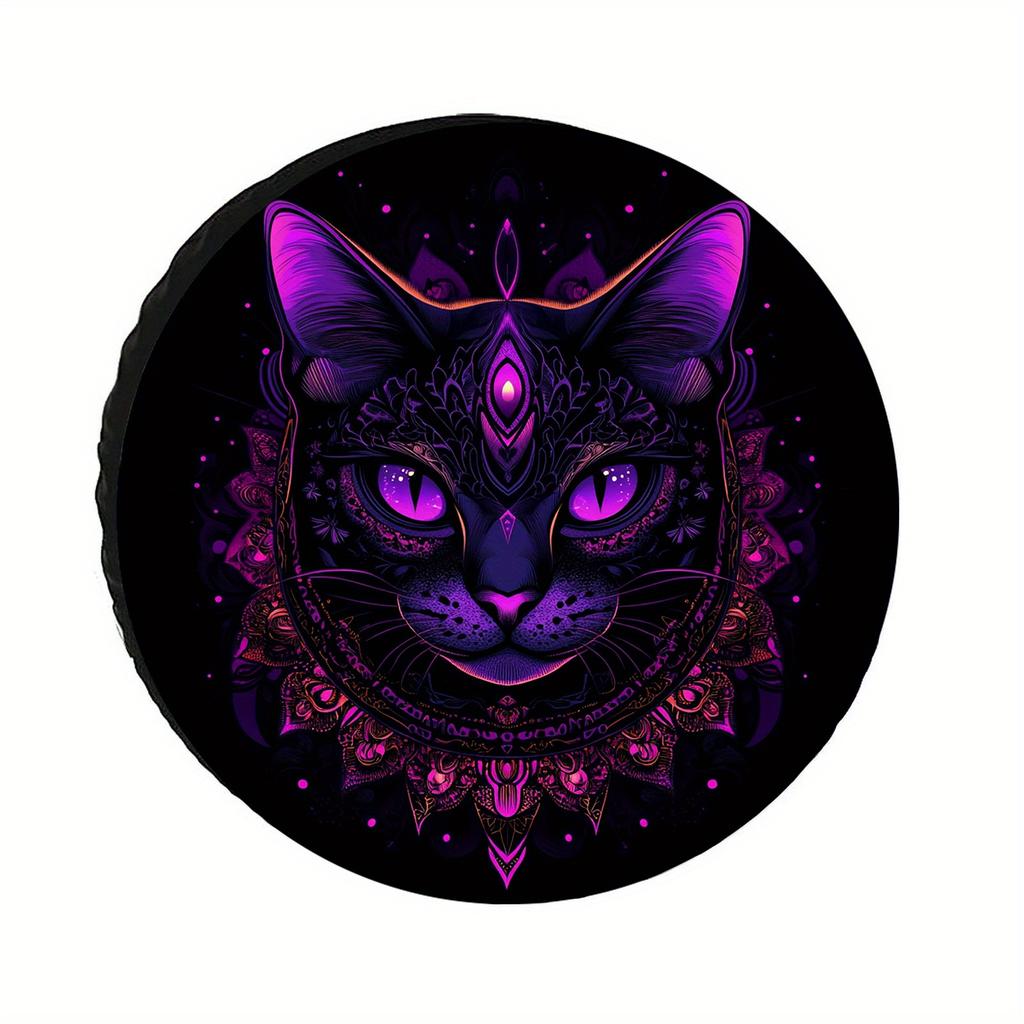 Mystic Third Eye Purple Cat Tire Cover Durable Polyester Wheel Protector Outdoor Adventure Cover