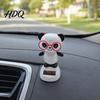 Panda Car Figurine Solar Ornament Plastic Pendant Automatic Head Swinging Induction Ornament