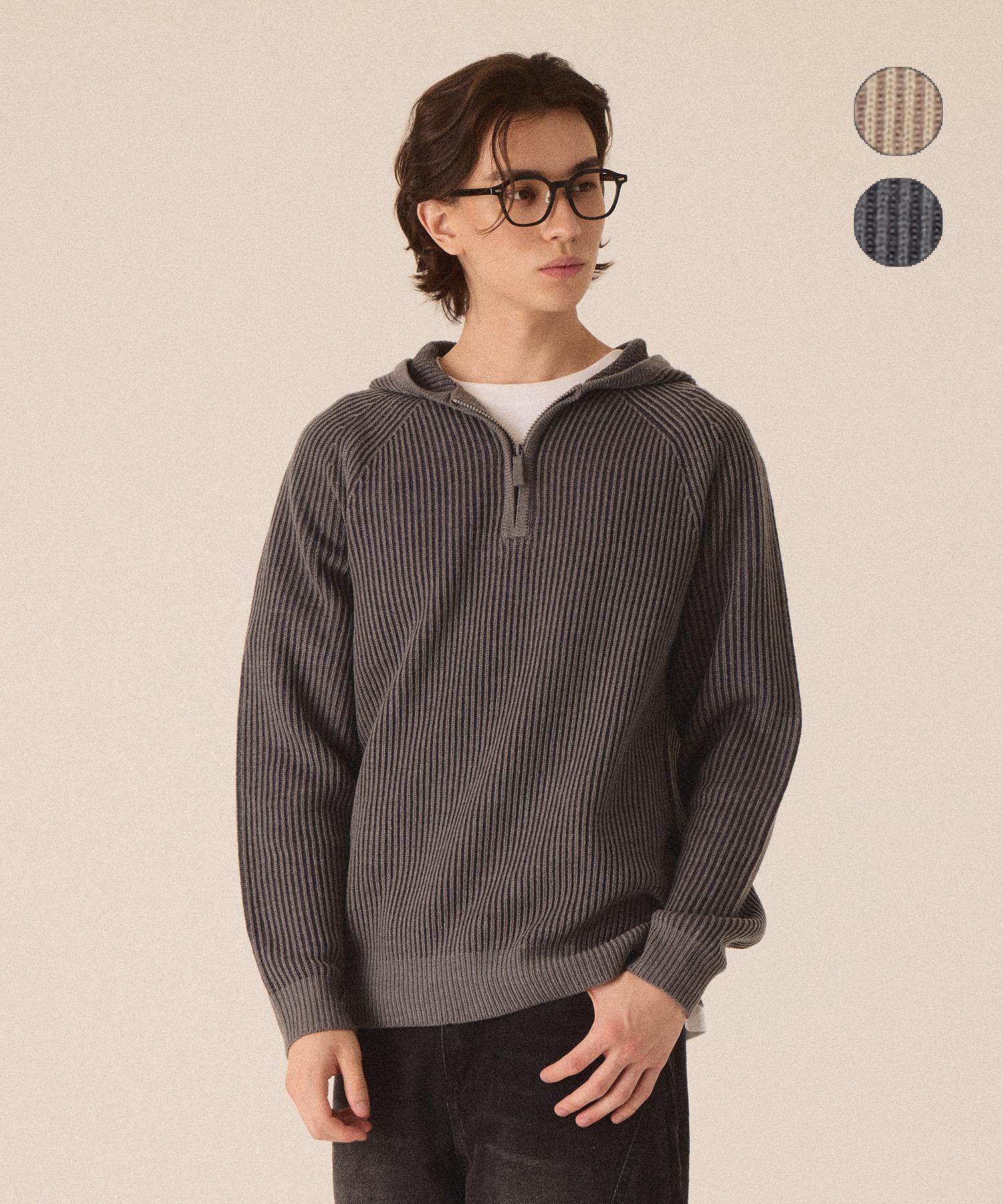 Cuts Two-Tone Ribbed Hoodie Knit - 2 Colors Beige/L