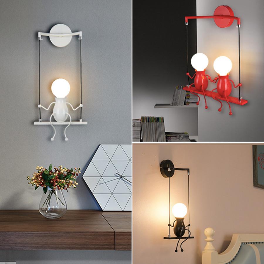 Thrisdar Creative Cartoon Robot LED Wall Lamp Seesaw Iron Sconce Wall Light for Kids Baby Bedroom Beside Corridor Wall Light