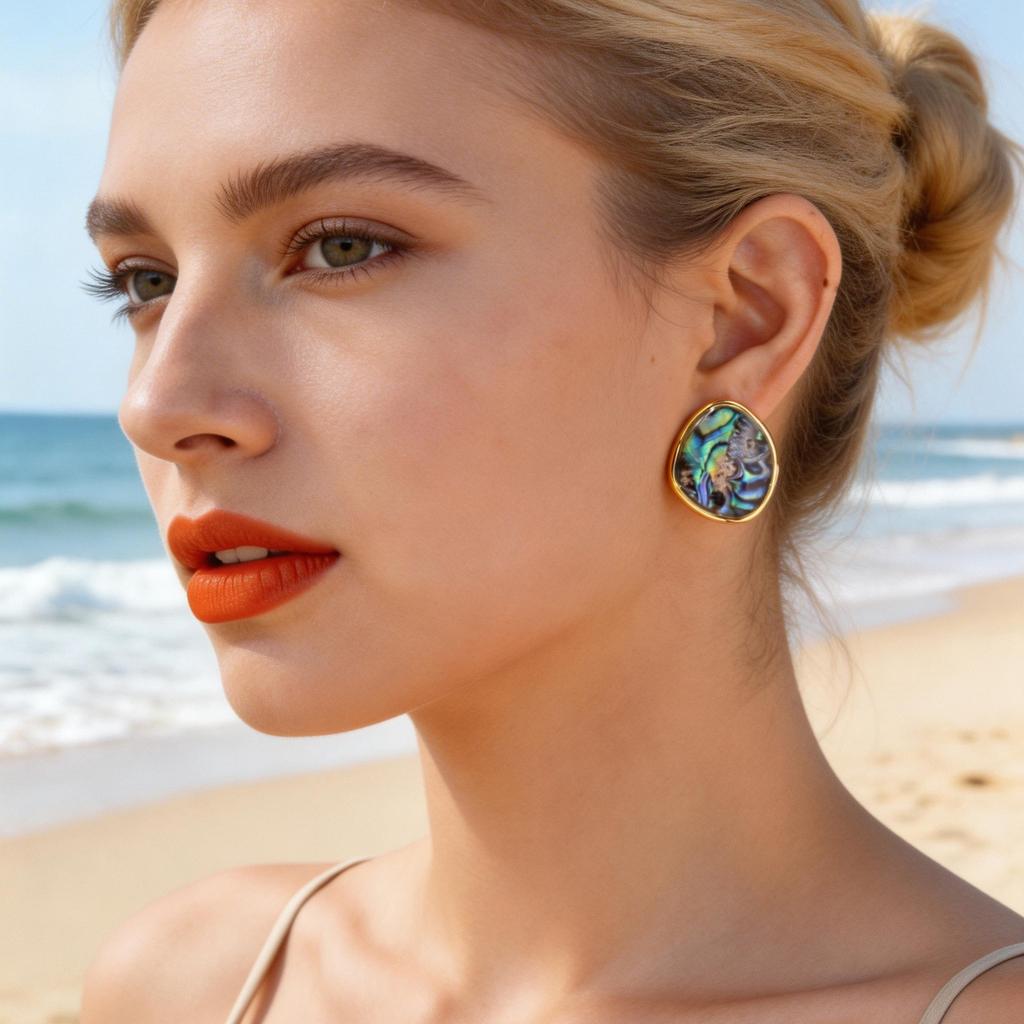Vnox New Irregular Geometric White Shell Abalone Pattern Earrings for Women, Stainless Steel White Clam Earrings Beach Jewelry