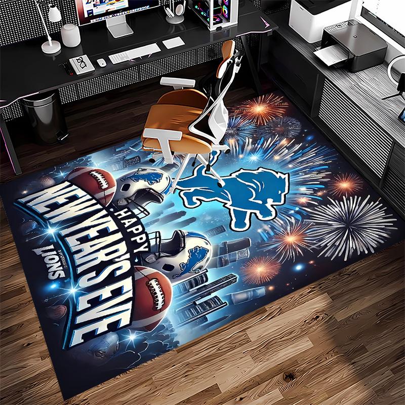 Detroit Lions logo Print Area Rug - Soft, Washable Non-Slip Indoor Mat for Office Chairs, Living Room, Home Office Decorative Rug