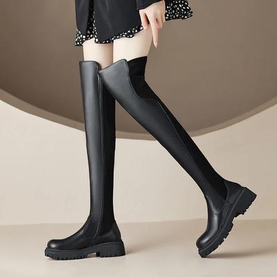 Stivali sexy sopra il ginocchio da donna in pelle di alta qualità stivali lunghi peluche per tenere caldo inverno stivali alti comfort tacco spesso elastici