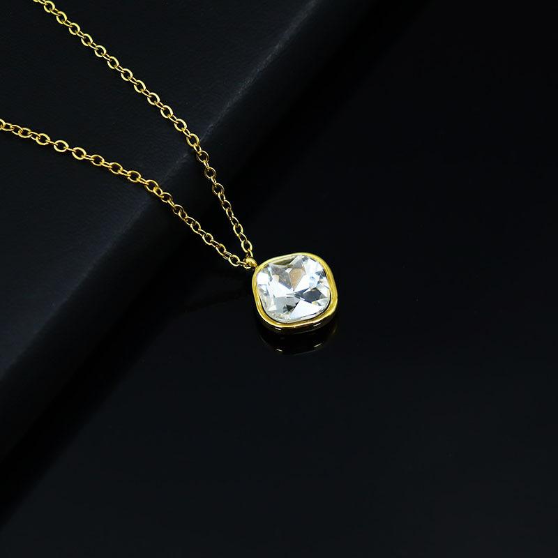 Stainless Steel Color Zircon Pendant Zircon Necklace Stylish Simple Men'S And Women'S Titanium Steel Clavicle Chain
