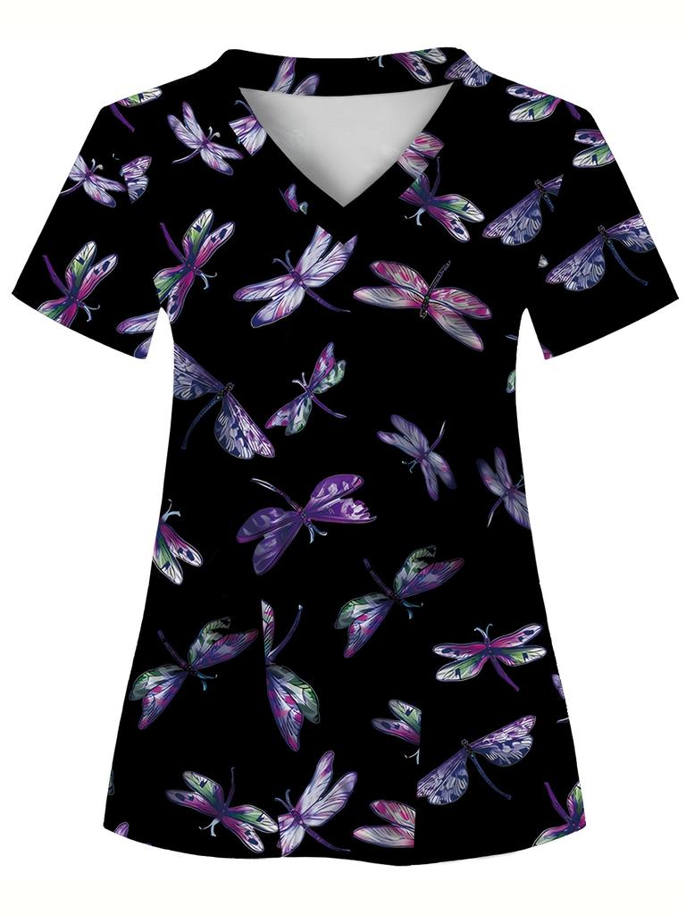 Fashion butterfly Short-Sleeve TShirt Commuting Work V-Neck Top Short Sleeves Woman