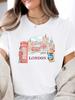 With London Phone Booth Design Breathable Summer Vacation & Casual Attire Women's Graphic Print Casual Short Sleeve Round Tops
