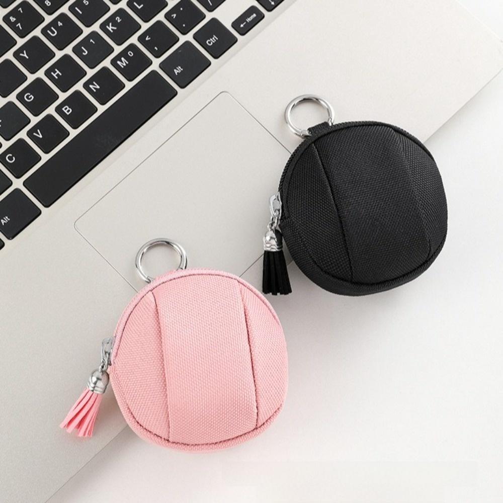 Multifunctional Canvas Mini Coin Bag Round with Zipper Small Pocket Bag Solid Color Outdoor Storage Bag
