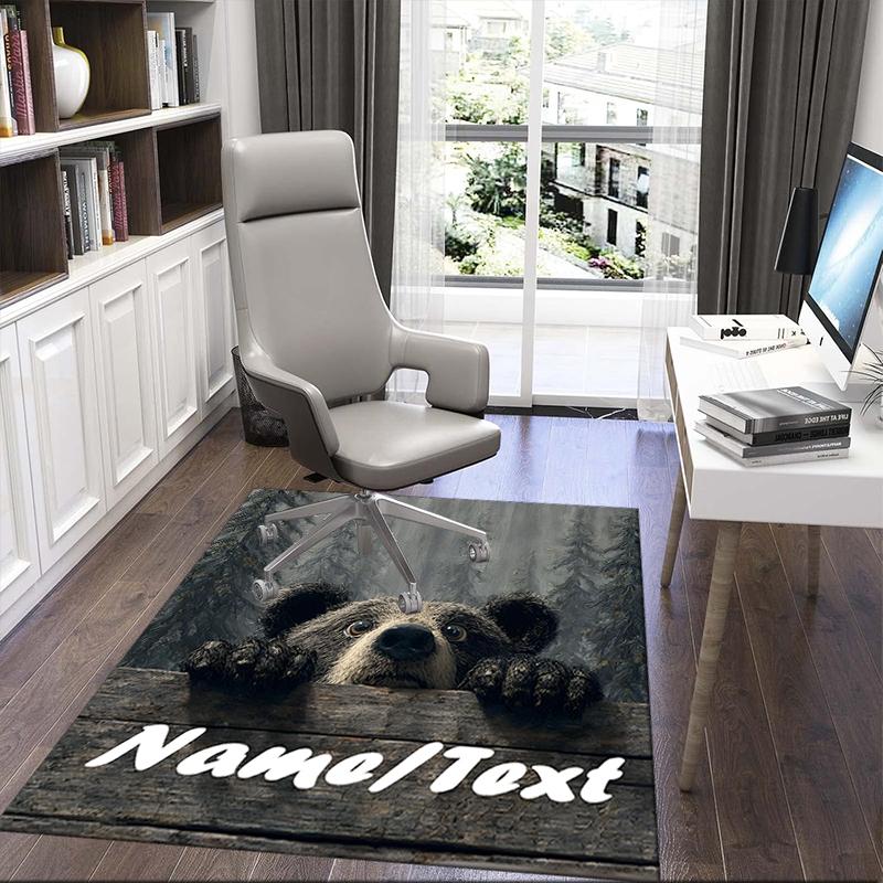 1PC Custom Name Bear Forest Theme Floor Mat Ideal for Living Room, Game Rooms, Office, Bedroom,Floor Mat Playful Design