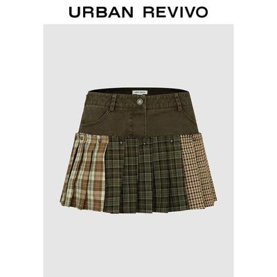 UR Women's Retro Plaid Pleated Mini Skirt