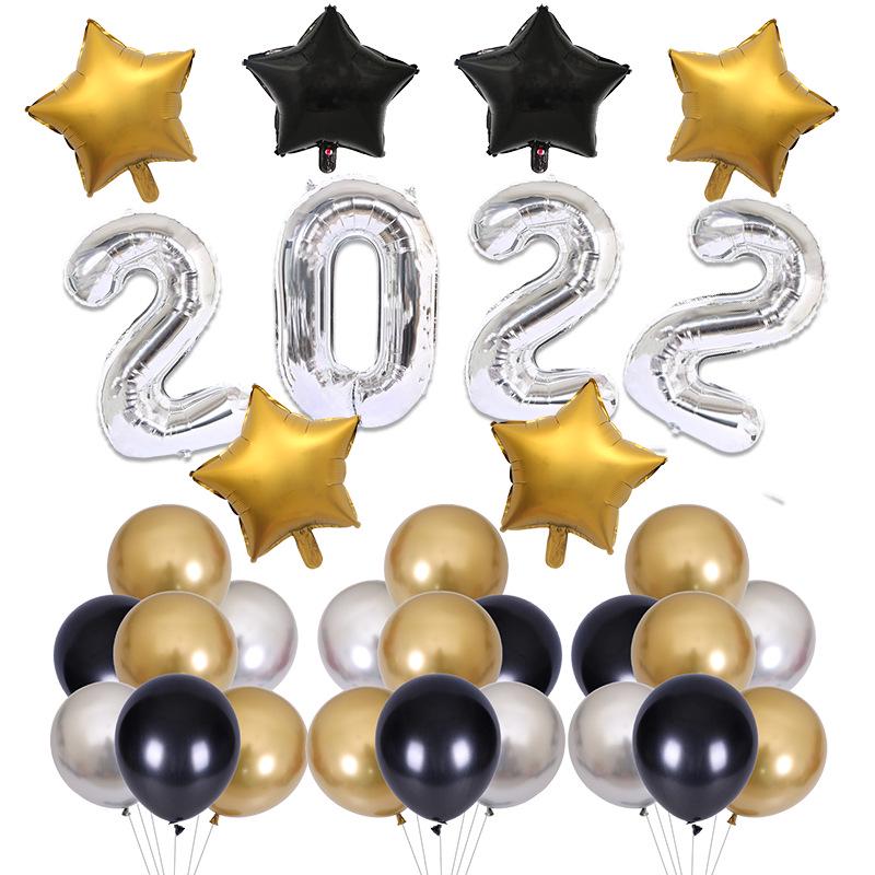 2026 Happy New Year Black Gold Balloon Set – Digital and Foil Decorations