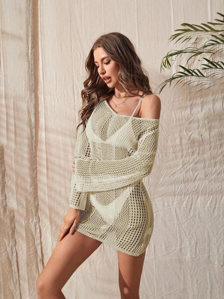 2024 Knit Hollow Backless Beach Cover-up Sun Protection Dress