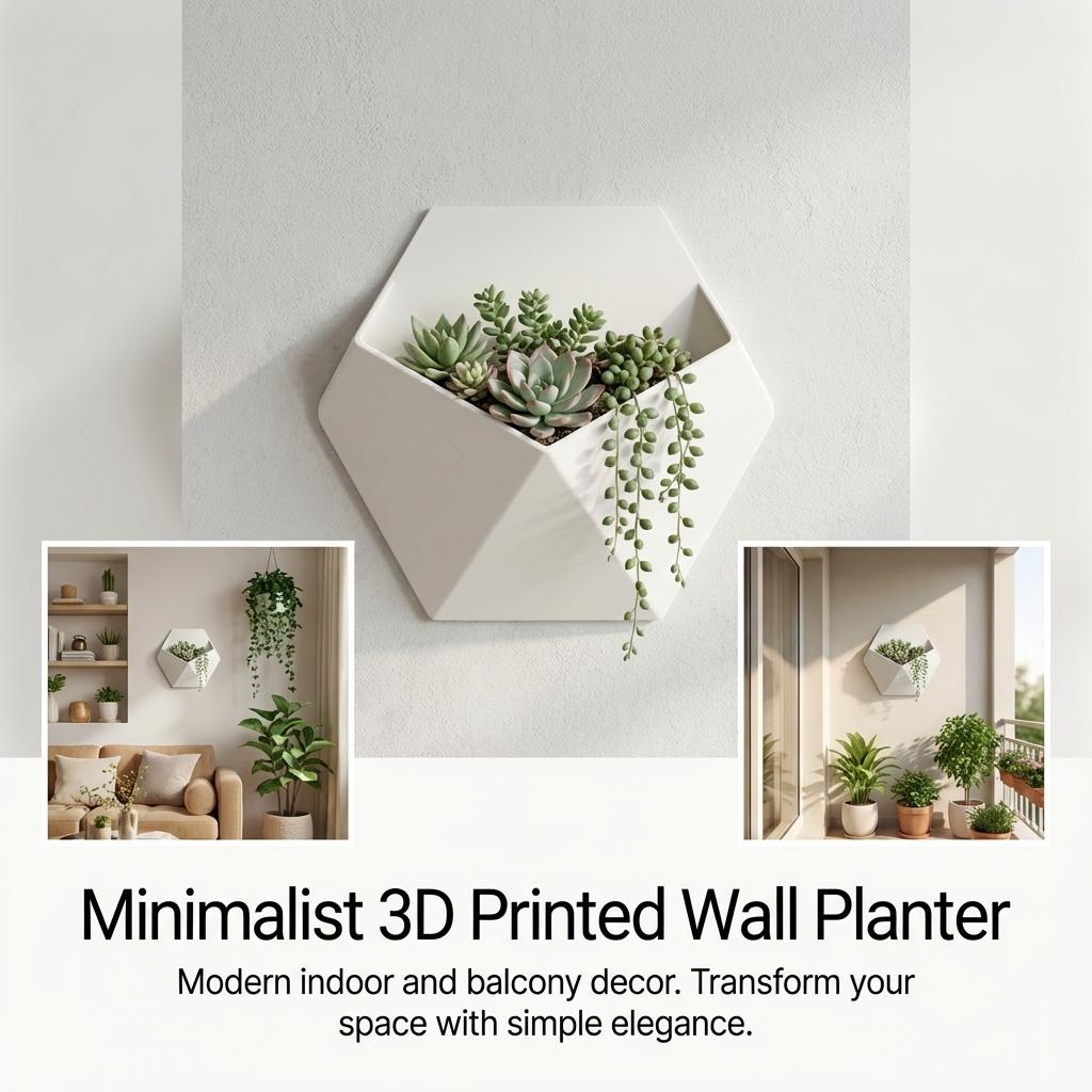3D Printed Wall Mounted Planter Minimalist Design for Indoor Balcony Decoration PLA Material 16x14x4.6cm