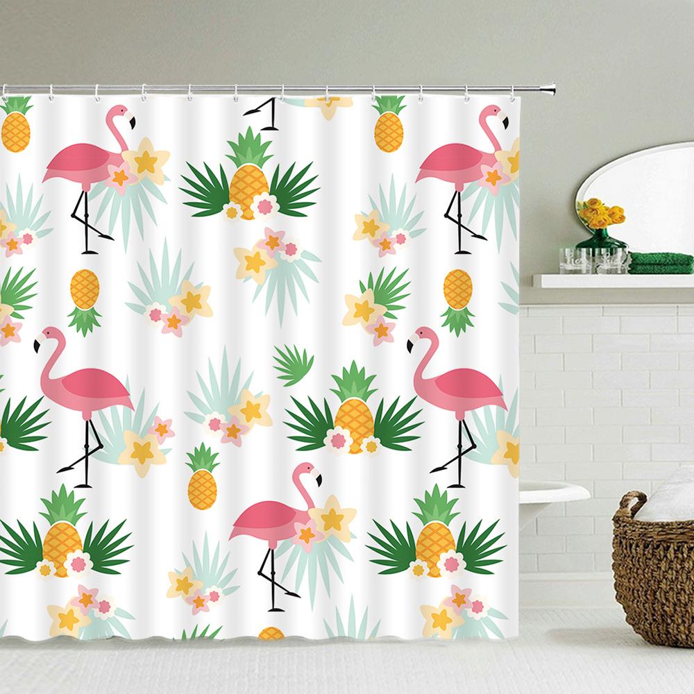 Fresh Pineapple Flower Tropical Green Plants Shower Curtain 3D Bath Screen Waterproof Fabric Bathroom Decoration Shower Curtains