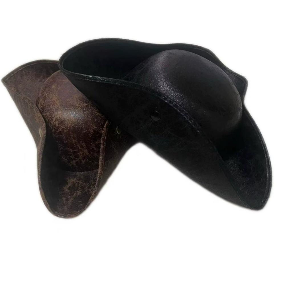 Faux Leather Pirate Hat Brown Captain Hat Vintage Button Masquerade Party Cosplay Costume Hat For Men Women Photography Props
