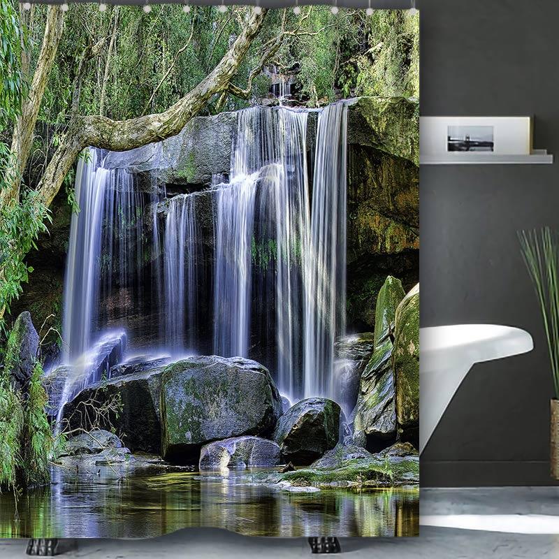 Beautiful Waterfall Bathing Curtain  Bathroom Shower Curtain Waterproof With 12 Hooks Home Deco Free Ship