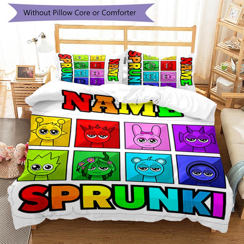 3pcs Custom Name Sprunki Themed Bedding Set Duvet Cover Closure Includes 1 Duvet Cover & 2 Pillowcases for All Seasons Bedroom Decor