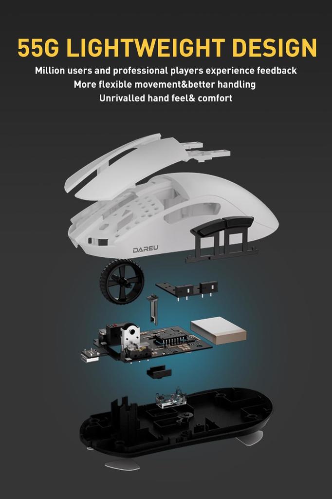 DAREU A950PRO Gaming Mouse 4K Wireless 55g Ultra Light Wireless PAW3395 Sensor 26000DPI Connectable Fast Charging with 4000Hz Receiver Year