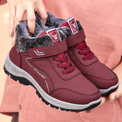 Bottes de Neige d'Hiver en Velours pour Femmes Grande Taille: Chaussures d'extérieur épaissies et chaudes pour la randonnée et la marche avec fermeture velcro.