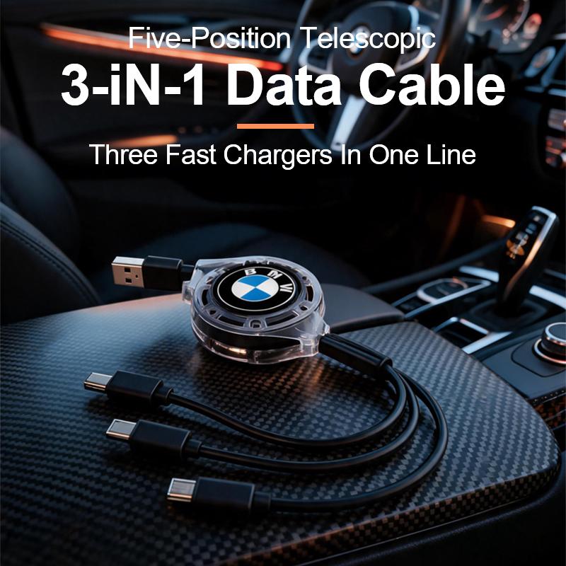 DKHN5 Retractable Car Charging Cable 3 in 1 Multi USB Cord For BMW Performance F25 F26 F15 F16 E90 E91 E92 E60 E84 G22 G32 F13 Sticker