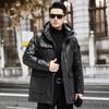 New Cowhide Down Jacket Hooded Haining Leather Leather Jacket Men's Long First-layer Cowhide Trench Coat Leather Jacket