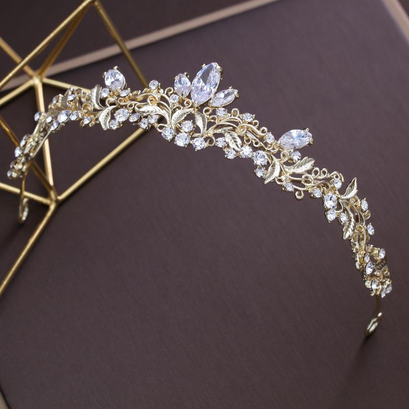 Golden Bride Crown Wedding Crystal Inlaid With Zirconium Stone Crown Emblem