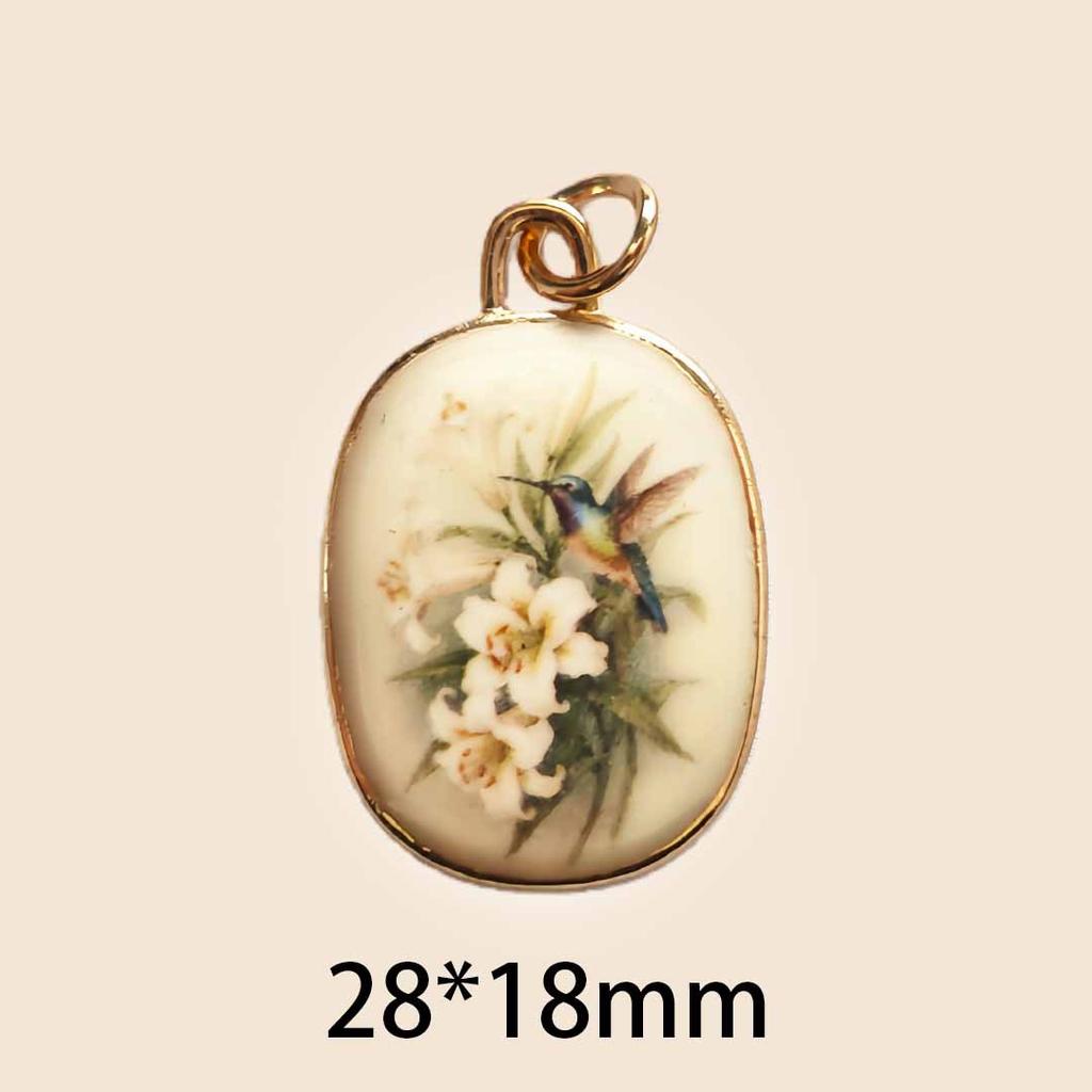 Edelstahl Handbemalte Blumen Vögel Farbige Harz Tropfen Charms für Schmuckherstellung Halskette Ohrringe Armband DIY Material