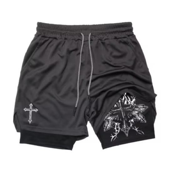 Muay Thai Kick Boxing MMA Shorts Cross Christian God Men Women Unisex Double Layer Quick Dry Breathable Sport Gym Fitness Workout