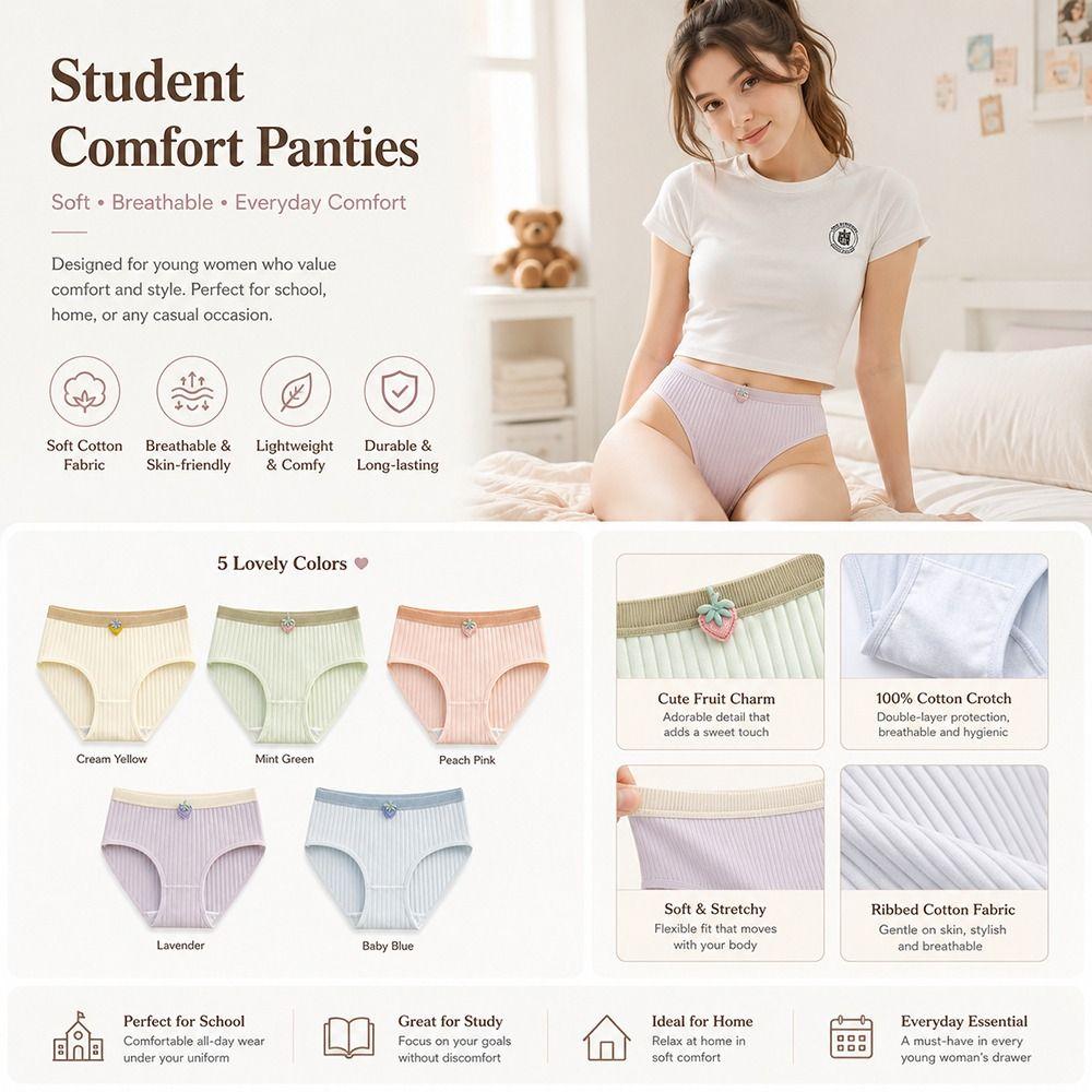 5Pcs Knitted Fabric Seamless Triangle Panties Large Size Mid Waist Underwear  Student Girl
