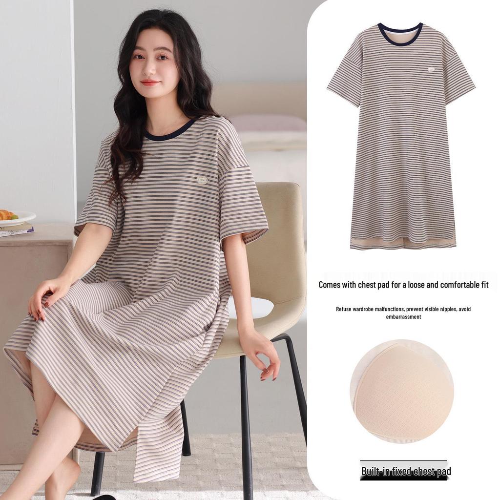 Class A Maternity & Baby Combed Cotton Striped Nightgown - 100% Breathable, Sweat-Absorbent Pure Cotton Pajamas