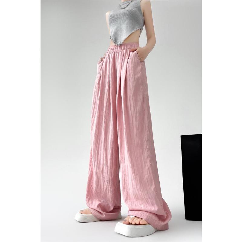 Spring Autumn Women Loose Wide Leg Pants New Thin Elastic High Waist Casual Drape Casual Long Pants Solid Color Fashion Elegant Simple Trousers 2396