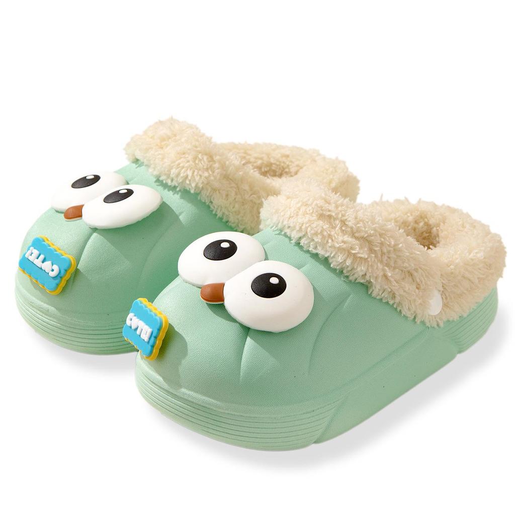 Children's Winter Cotton Slippers: Warm, Cute Cartoon Sheep Design, Big Eyes, Detachable, Non-Slip, Parent-Child Set.