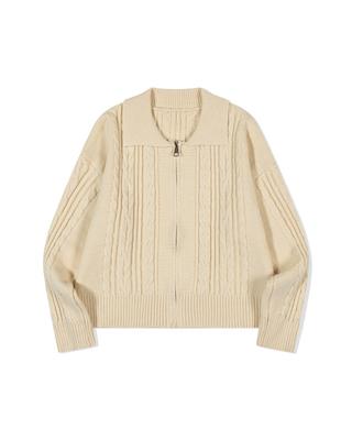 Moaa Cable Knit Zip-Up Cardigan (Ivory)