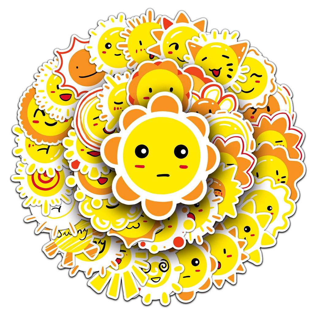 50 Sun Doodle Cartoon Waterproof Stickers for Kids - Creative Decoration for Bottles & Suitcases