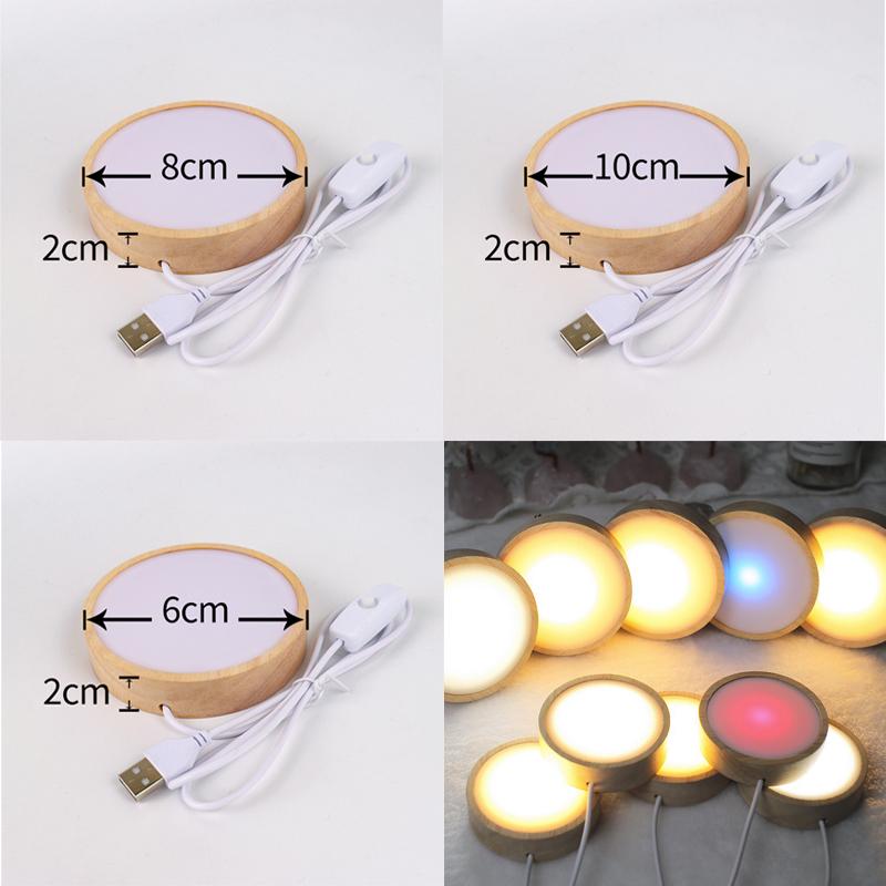 1/2/4Pcs Round Wooden LED Night Light Base for Decorative Holder Display Stand For Crystals Glass Ball Decor Art Ornament
