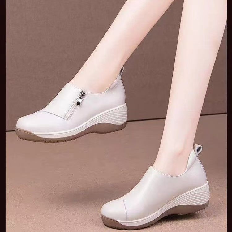 One-pedal shaking autumn casual soft leather comfortable thick-soled wear-resistant women's shoes single shoes women