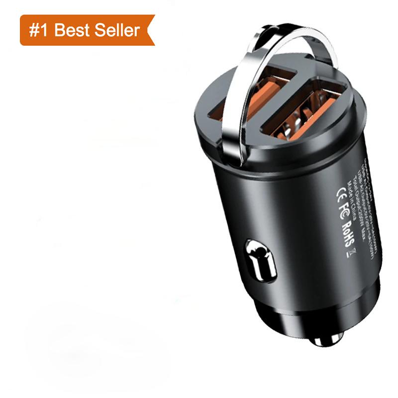 200W Metal Alloy Mini Car Charger Car USB Charger Super Fast Charging Dual Ports USB-A USB-C Hidden Phone Car Charger Adapter