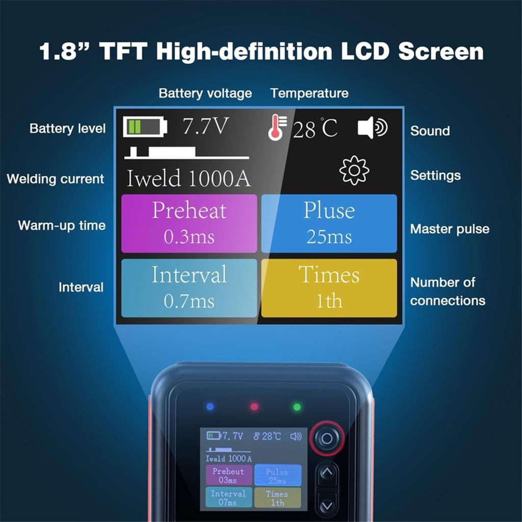 Battery Spot Welder,1.8In LCD Screen 1200A Dual Pulse Battery Welder for 18650 Battery Packs Electronics Welding