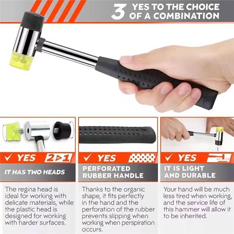 AEE4-Mini Soft Rubber Hammer Hammer Hardware Tool Multifunctional Removable Double End Steel Pipe Handle Installation Hammer