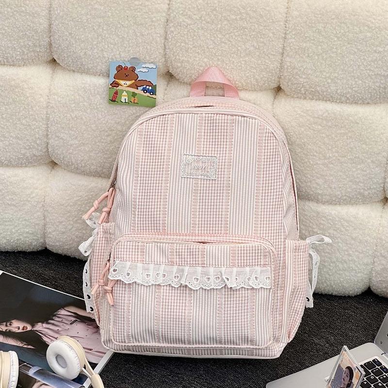 Simple casual striped schoolbag Female junior high school student backpack Large capacity class commuter travel backpack