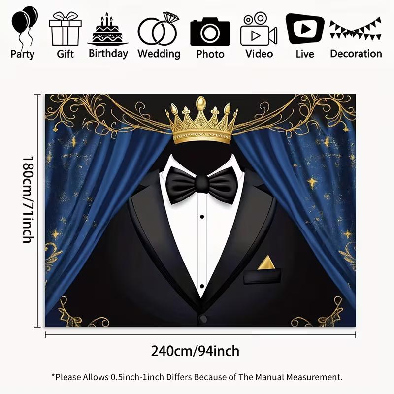 2D Flat Printing Blue Curtain Tuxedo Backdrop for Birthday and Graduation Photoshoot