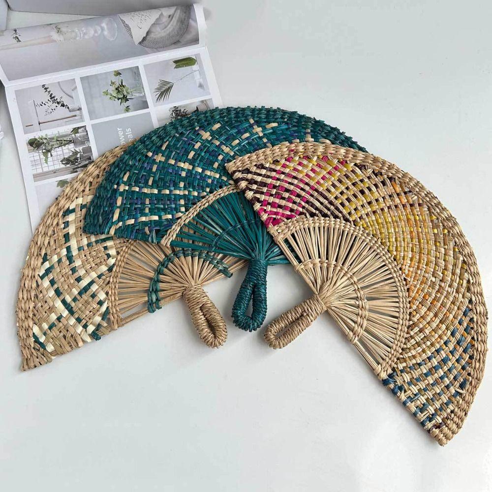 Semicircular Grass Woven Fan Seaweed Cooling Fan Natural Handheld Fan Summer