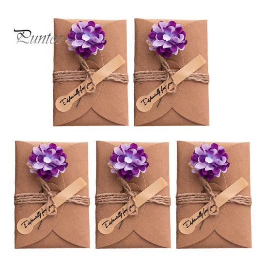 Special Paper Cards for Souvenirs 5Pcs DIY Dried Flower Greeting Cards, Handmade Note with Artificial Flowers, Jute Twine Romantic Sunflower Rose Hang