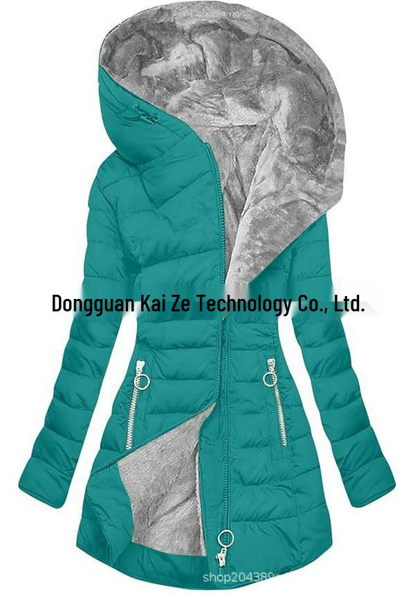 Mid-Length Slimming Hooded Jacket - Women's Thickened Cotton with Velvet Lining