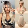 Trendy Black Gradient Wig with Gold Side-Swept Bangs & Curled Ends – High-Temperature Silk European & American Style for Women