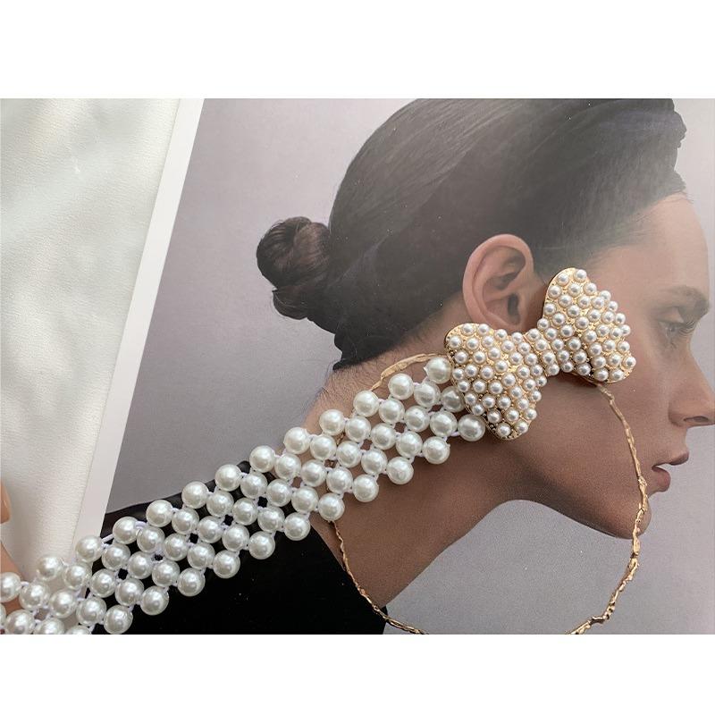 Pearl Waist Chain Ladies Belt Fashion Dress Decorative Rhinestone Elastic Beaded Elastic Waist Seal