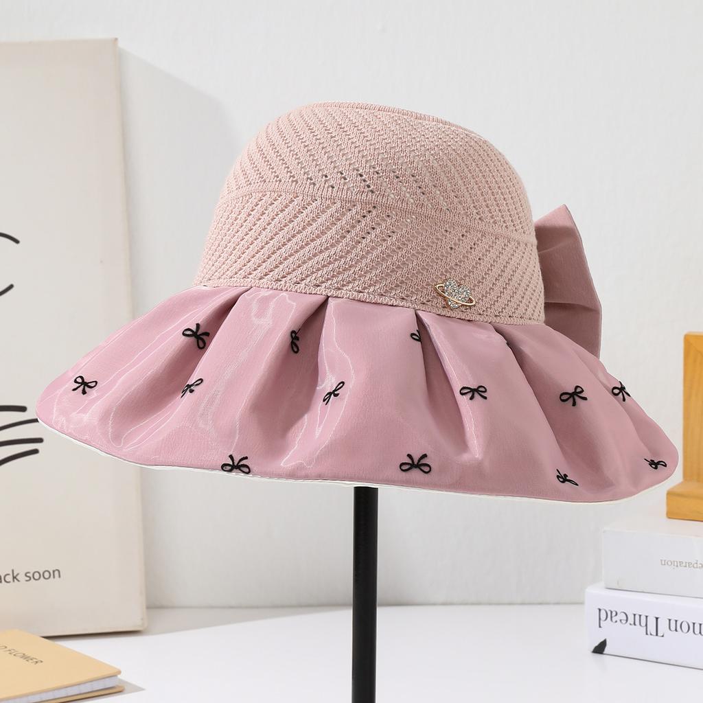 Summer Colored Glue Bow Sun Hat Women's Big Eaves Sun Protection UV Protection Sun Hat Outdoor Travel Empty Top Hat