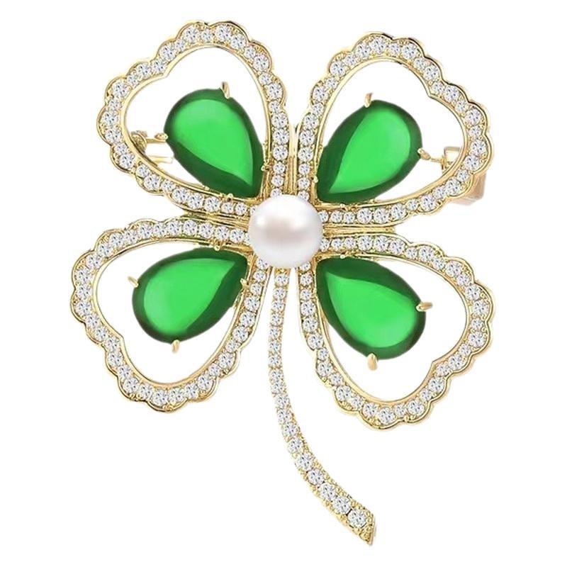 Delicate full diamond four-leaf clover brooch, high-end femininity lucky grass brooch, new anti-light/St. Patrick's