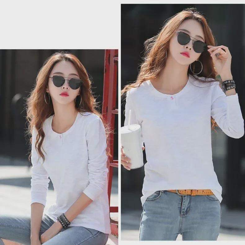 Korean Long-Sleeve T-Shirts for Women: Slimming Solid Color Layering Tops, Youthful Style
