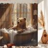 1Pc Bear Shower Curtain Funny Brown Bear Wild Animal Taking - With Hooks Waterproof Mildew Proof Easy Install Washable